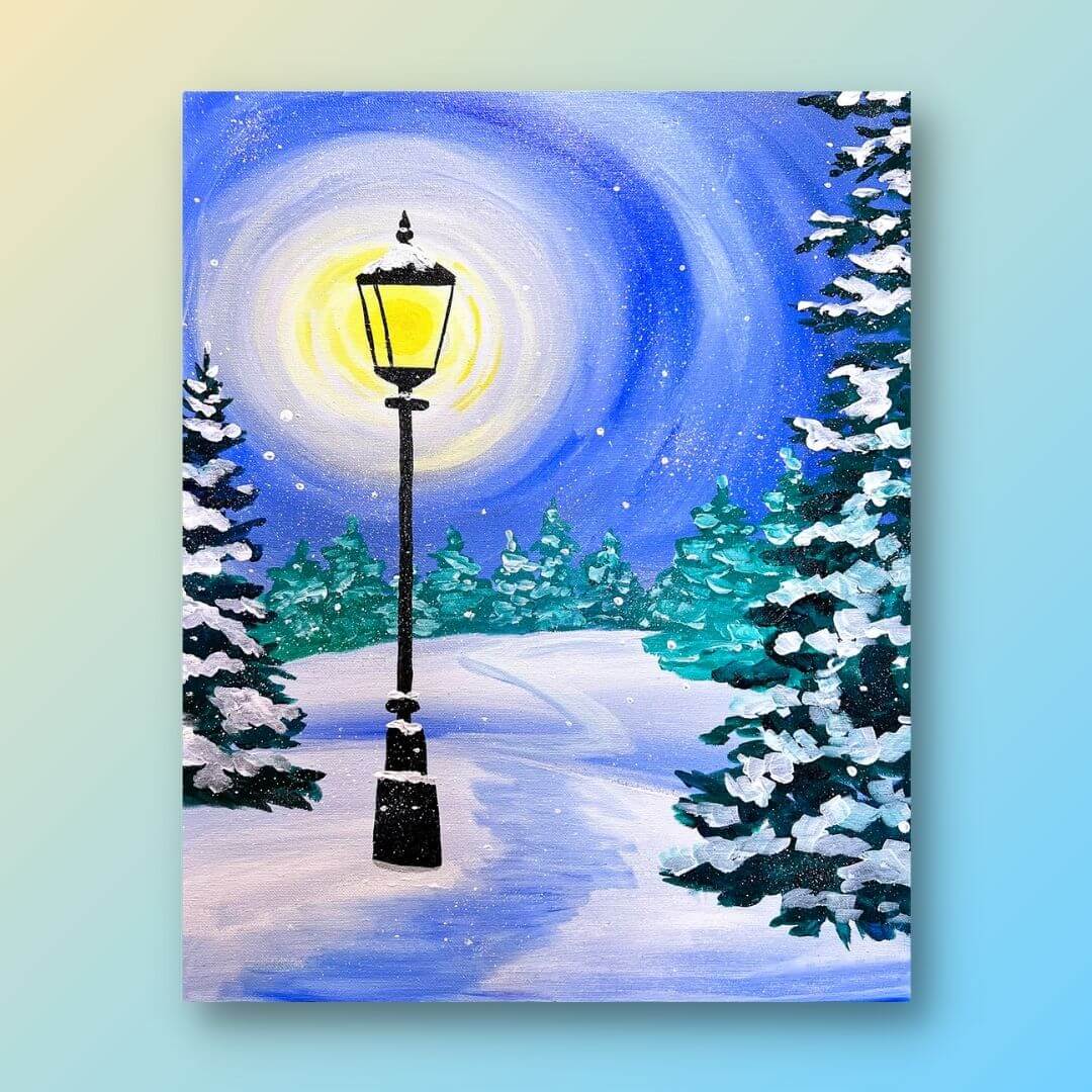 Lamp Post Drawing Painting How To Draw Winter Street Light Easy Step