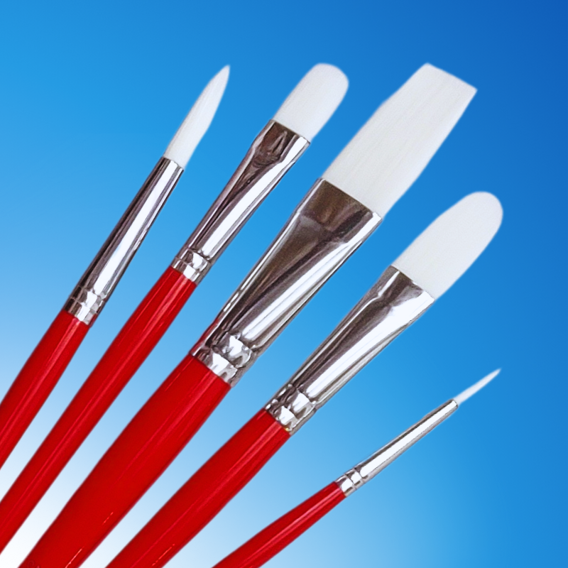 Paintbrush Set for Acrylics / Set of 5 / Long Handle