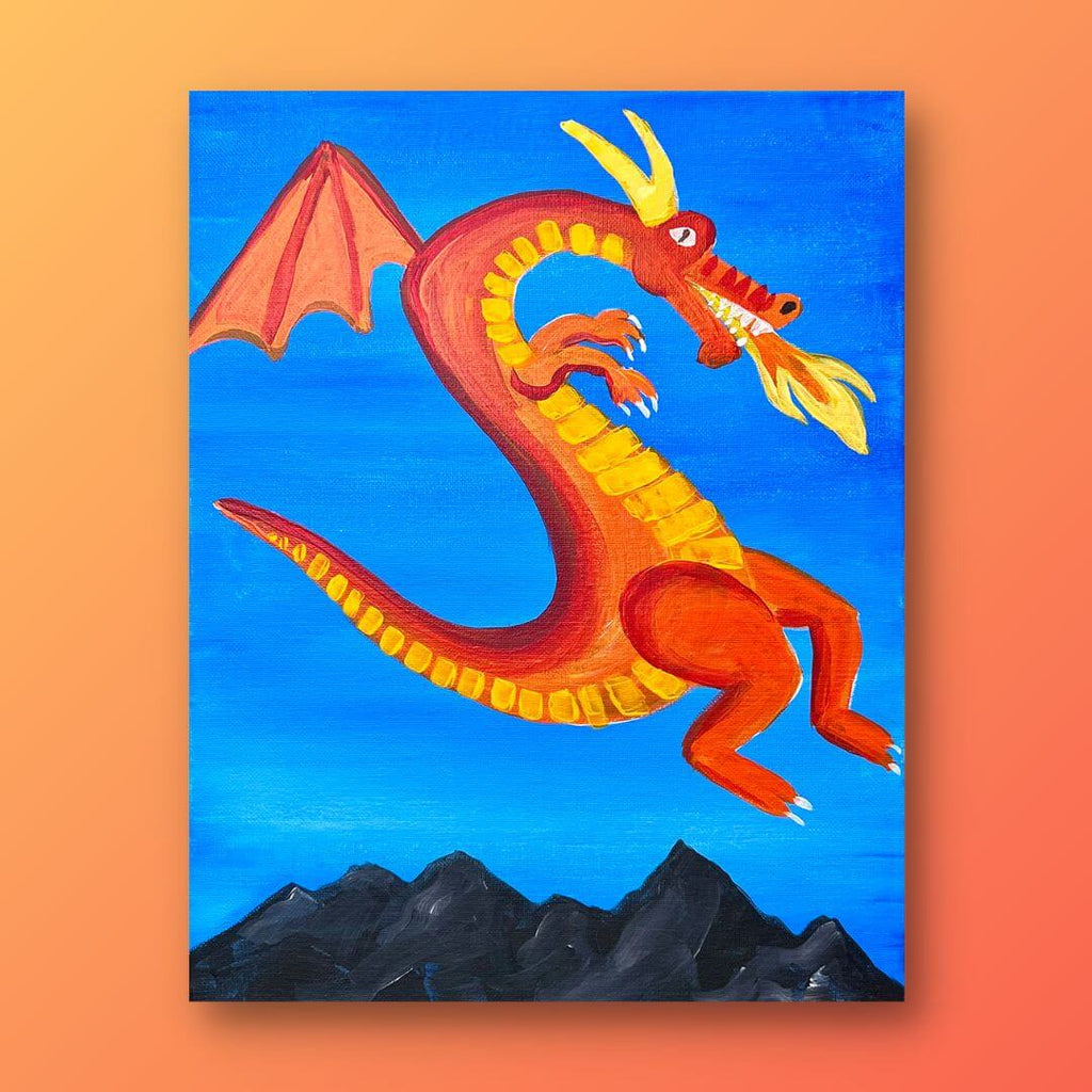Kids Predrawn Canvas Art, Outlined Sketch, DIY Paint Party Kit, Boy Teen  Kid Birthday, Ready to Paint Your Own Fire-breathing Dragon Drawing 