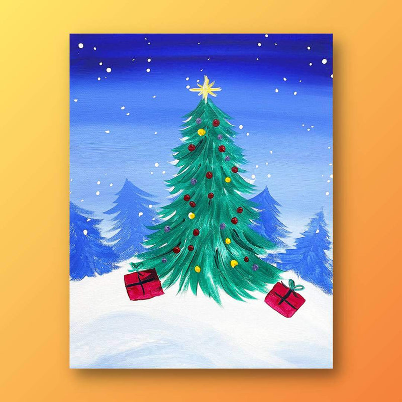 Christmas Tree Through Window  Acrylic Painting for Beginners